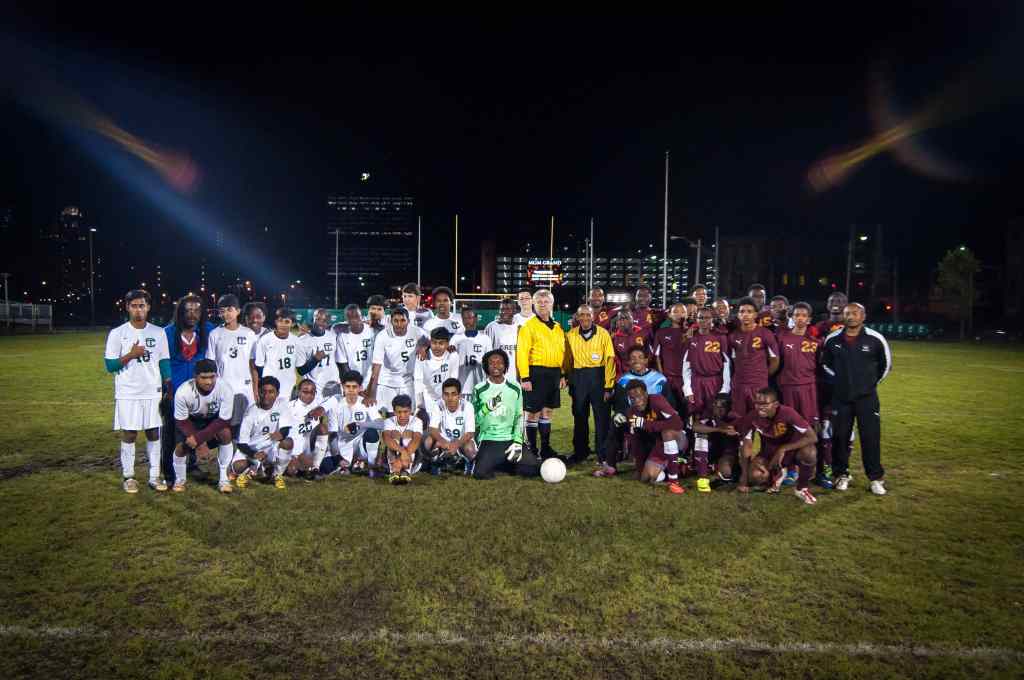 Cass Tech players pose with Detroit City FC players