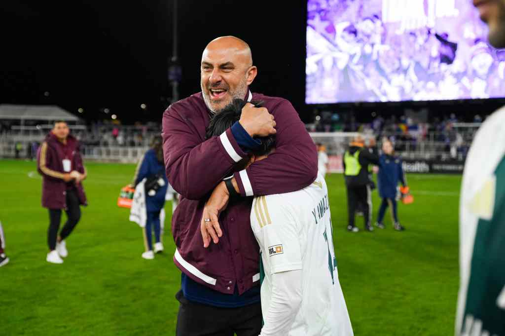 DCFC Head Coach Danny Dichio celebrates after 1-0 playoff win against Louisville City