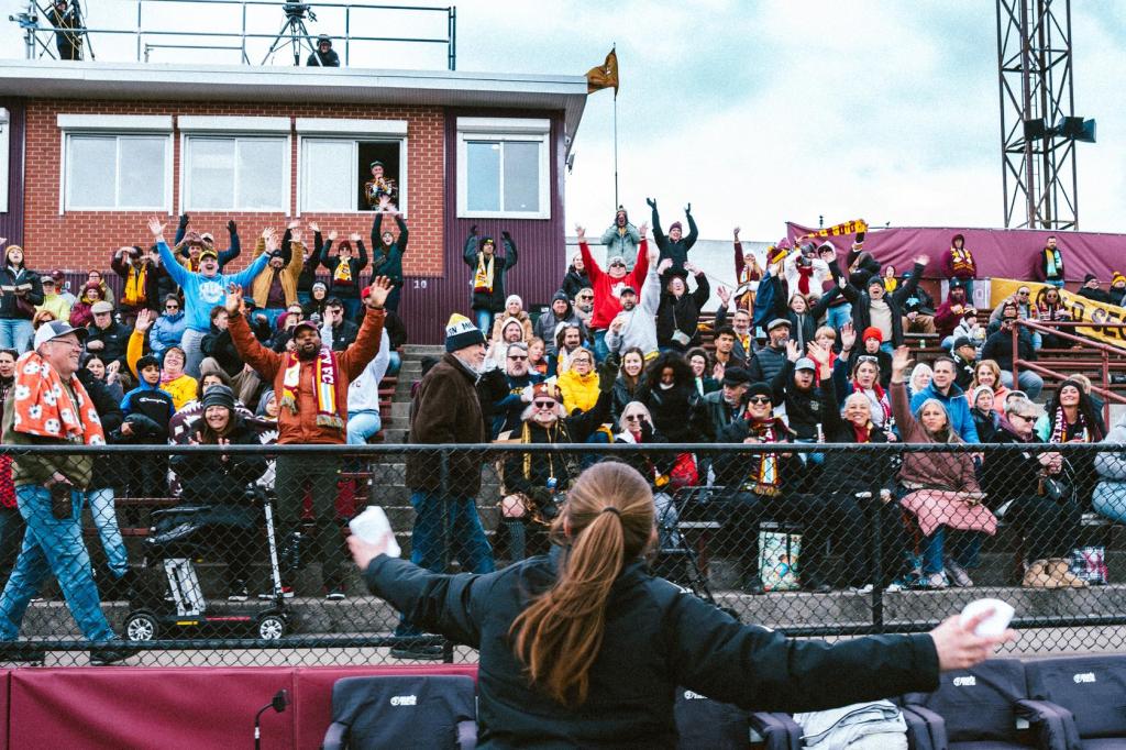 Keyworth fans cheer during a pregame t-shirt toss
