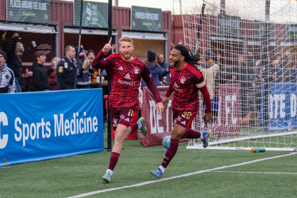 Connor Rutz celebrates after his goal puts City up 2-1 over Louisville