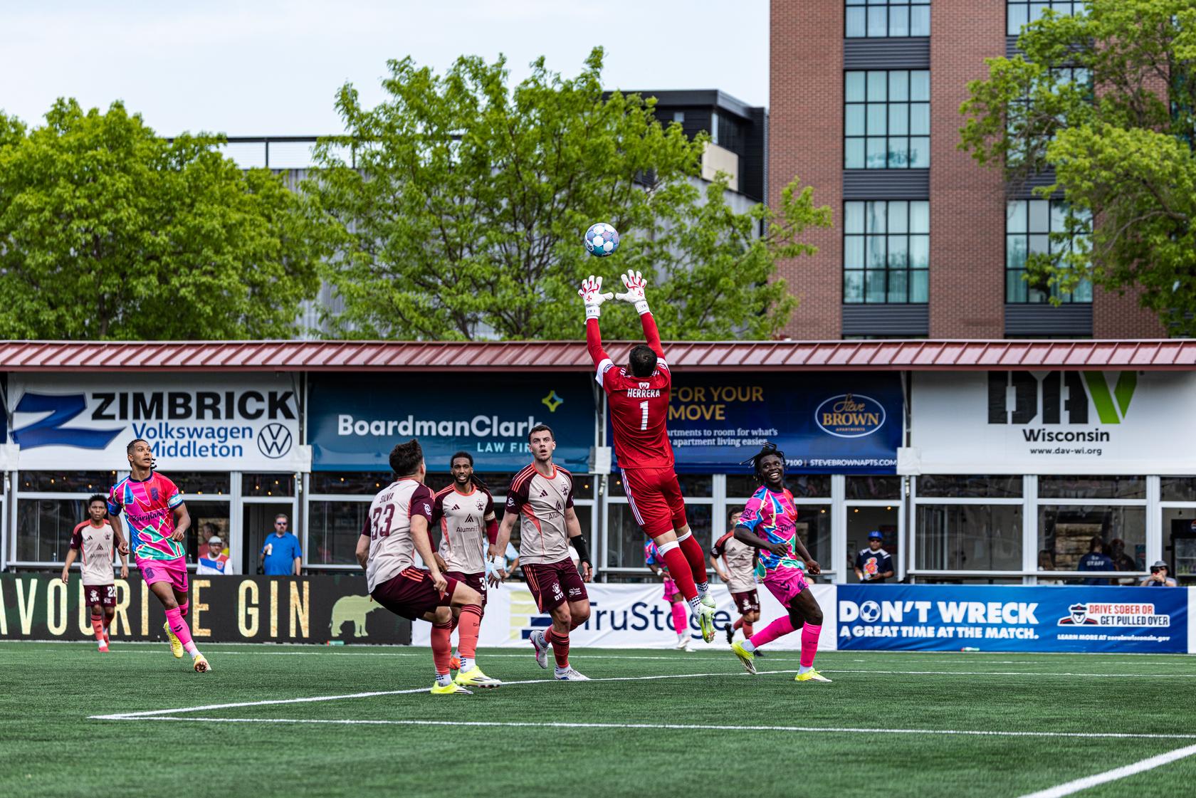 Carlos Herrera with a leaping save against Forward Madison